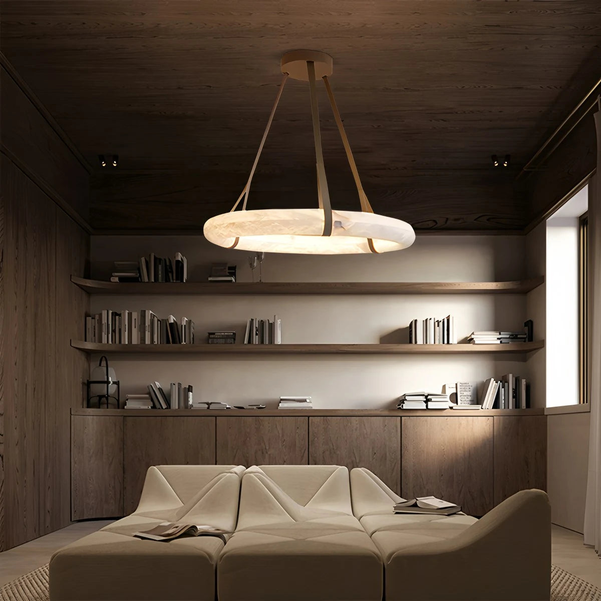 Antizer Simple Ring Spanish Alabaster Pendant Light for Living Room