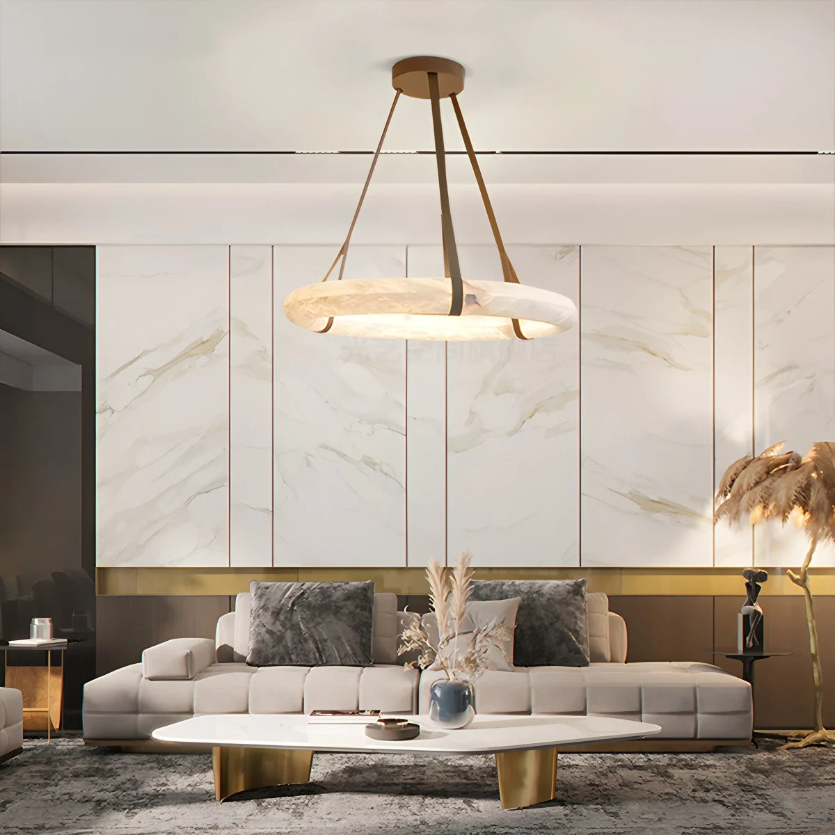 Antizer Simple Ring Spanish Alabaster Pendant Light for Living Room