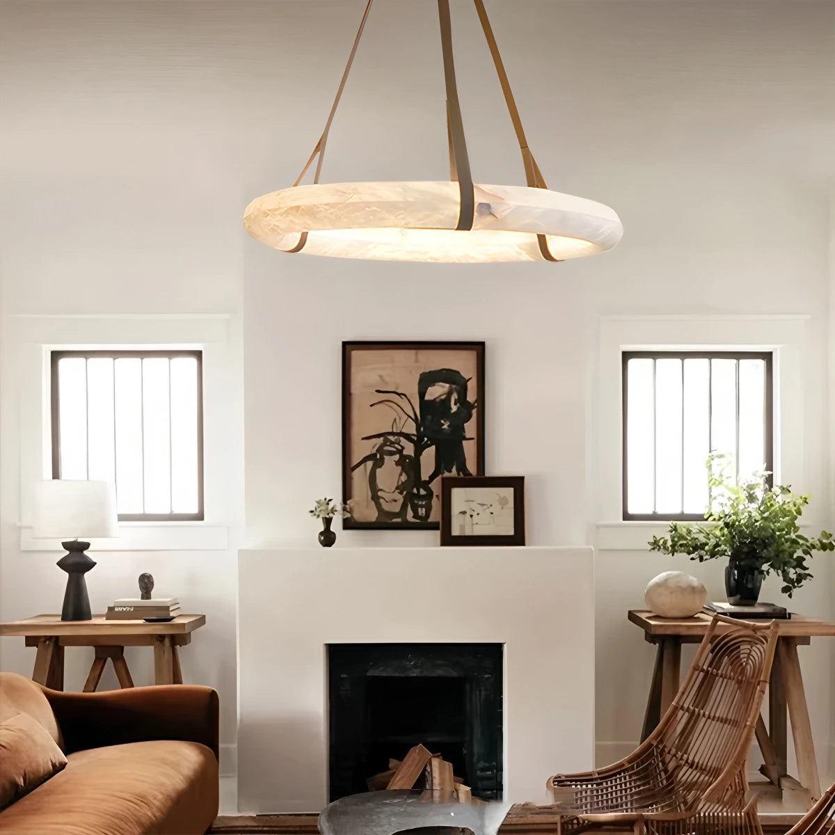 Antizer Simple Ring Spanish Alabaster Pendant Light for Living Room