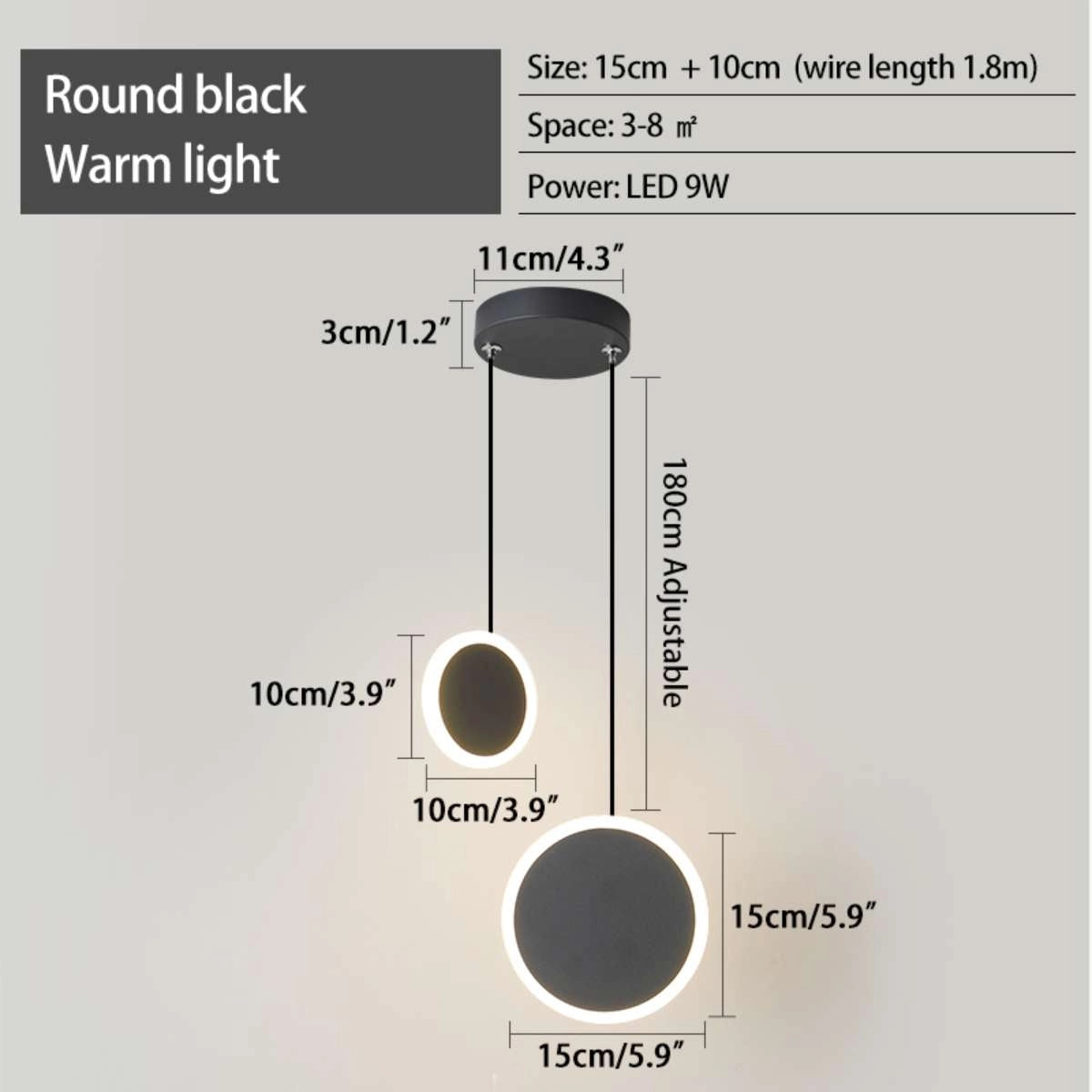 Antizer Modern Simple Ceiling Pendant Light Round Black Warm Light