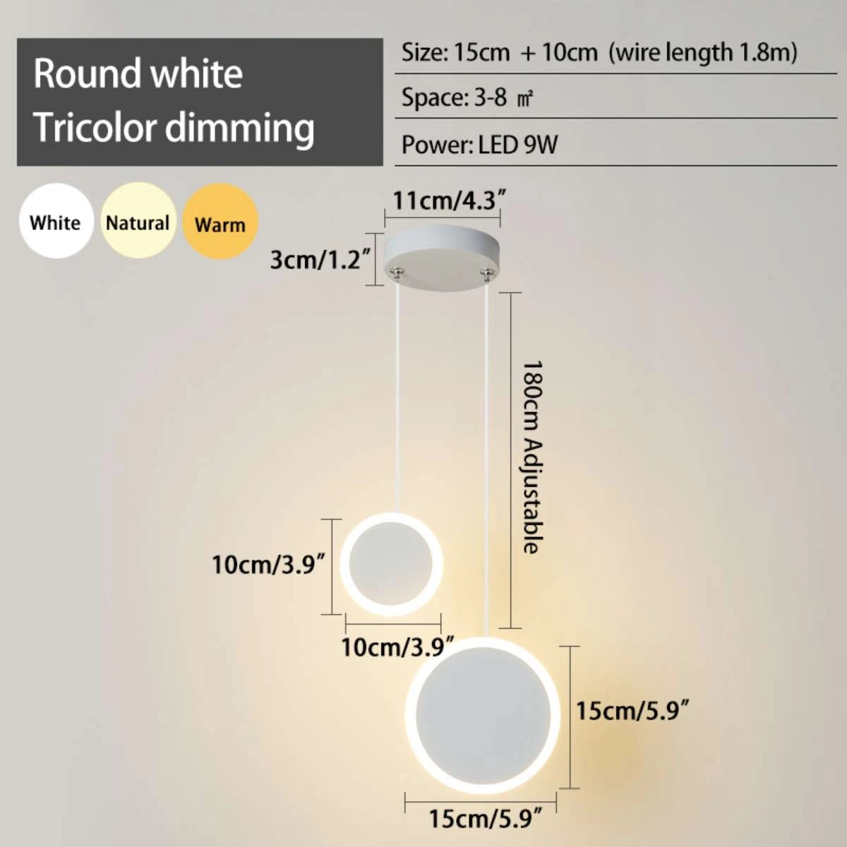 Antizer Modern Simple Ceiling Pendant Light Round White Tricolor Dimming