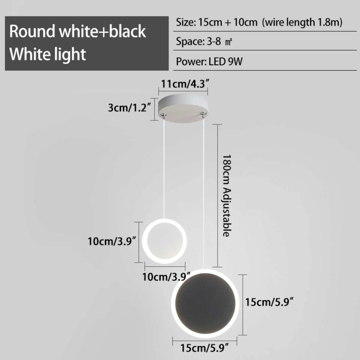 Antizer Modern Simple Ceiling Pendant Light Round White+Black White Light