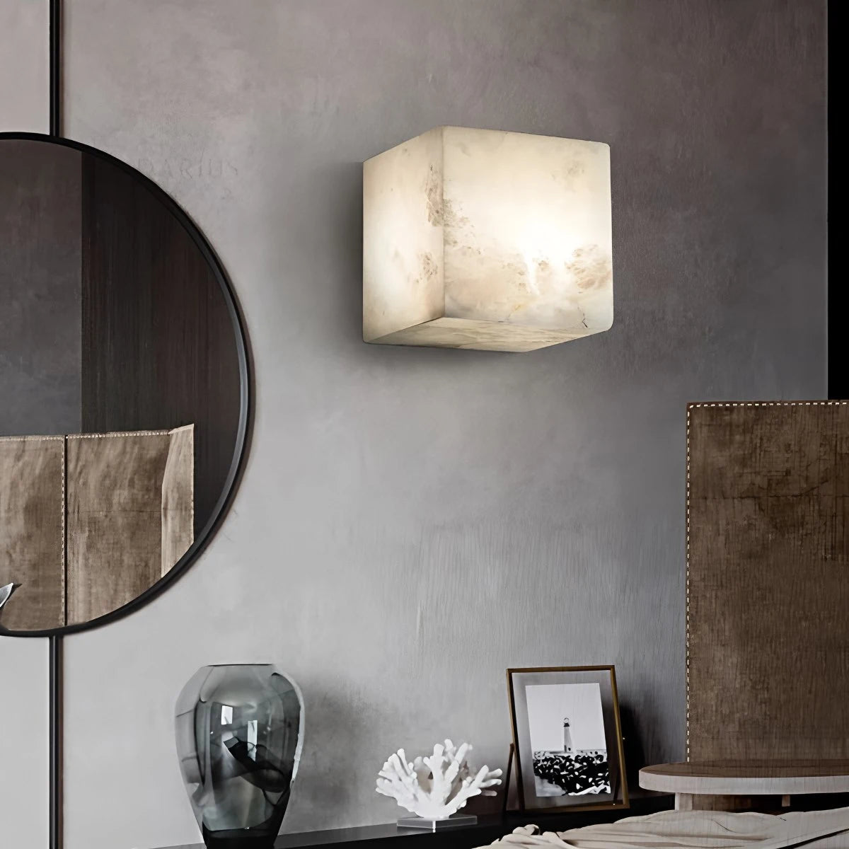 Antizer Simple Square Spanish Alabaster Wall Lamp for Living Room
