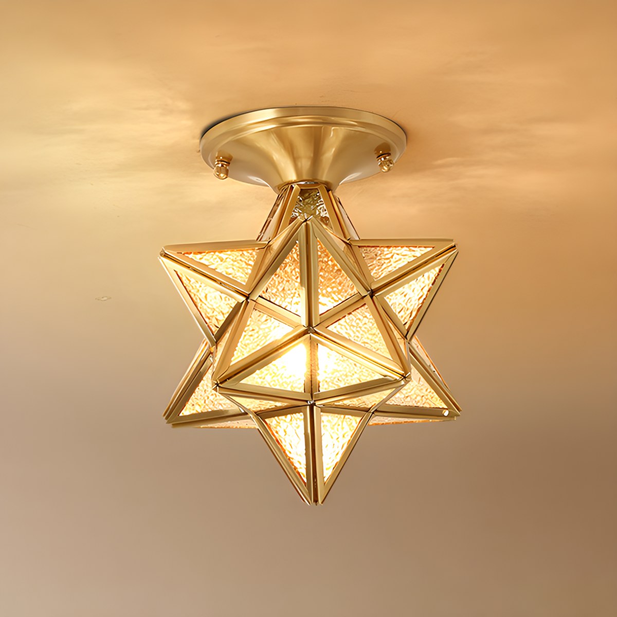 European Style Copper Glass Ceiling Lamp-A