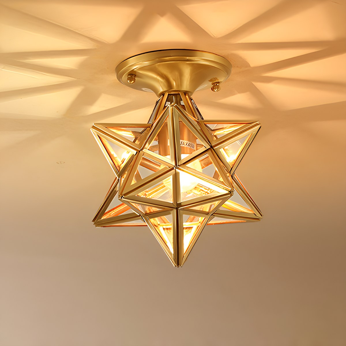 European Style Copper Glass Ceiling Lamp-A