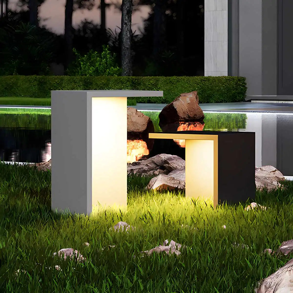 Solar Outdoor Table and Stool Floor Lamp