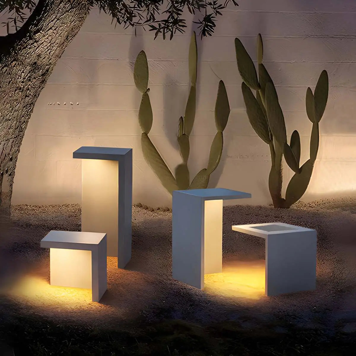 Solar Outdoor Table and Stool Floor Lamp