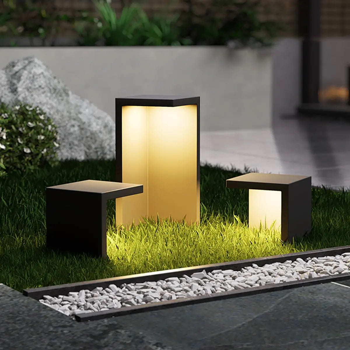 Solar Outdoor Table and Stool Floor Lamp