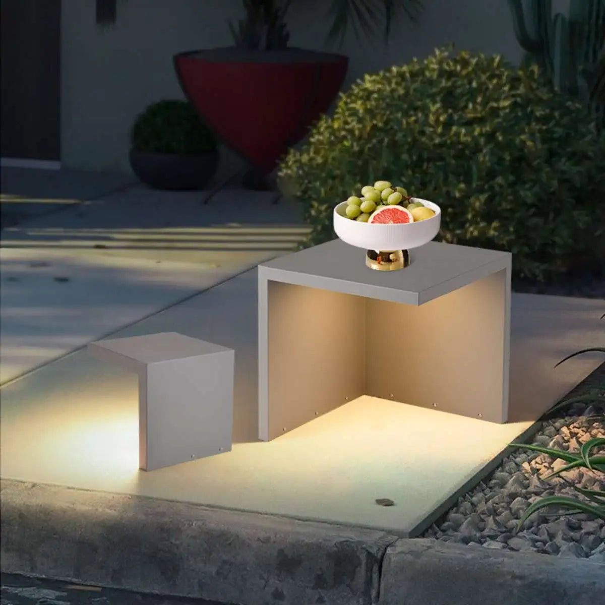 Solar Outdoor Table and Stool Floor Lamp