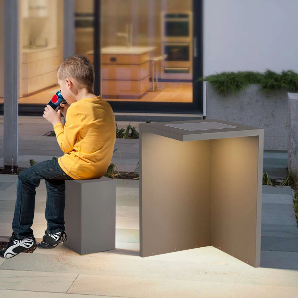 Solar Outdoor Table and Stool Floor Lamp