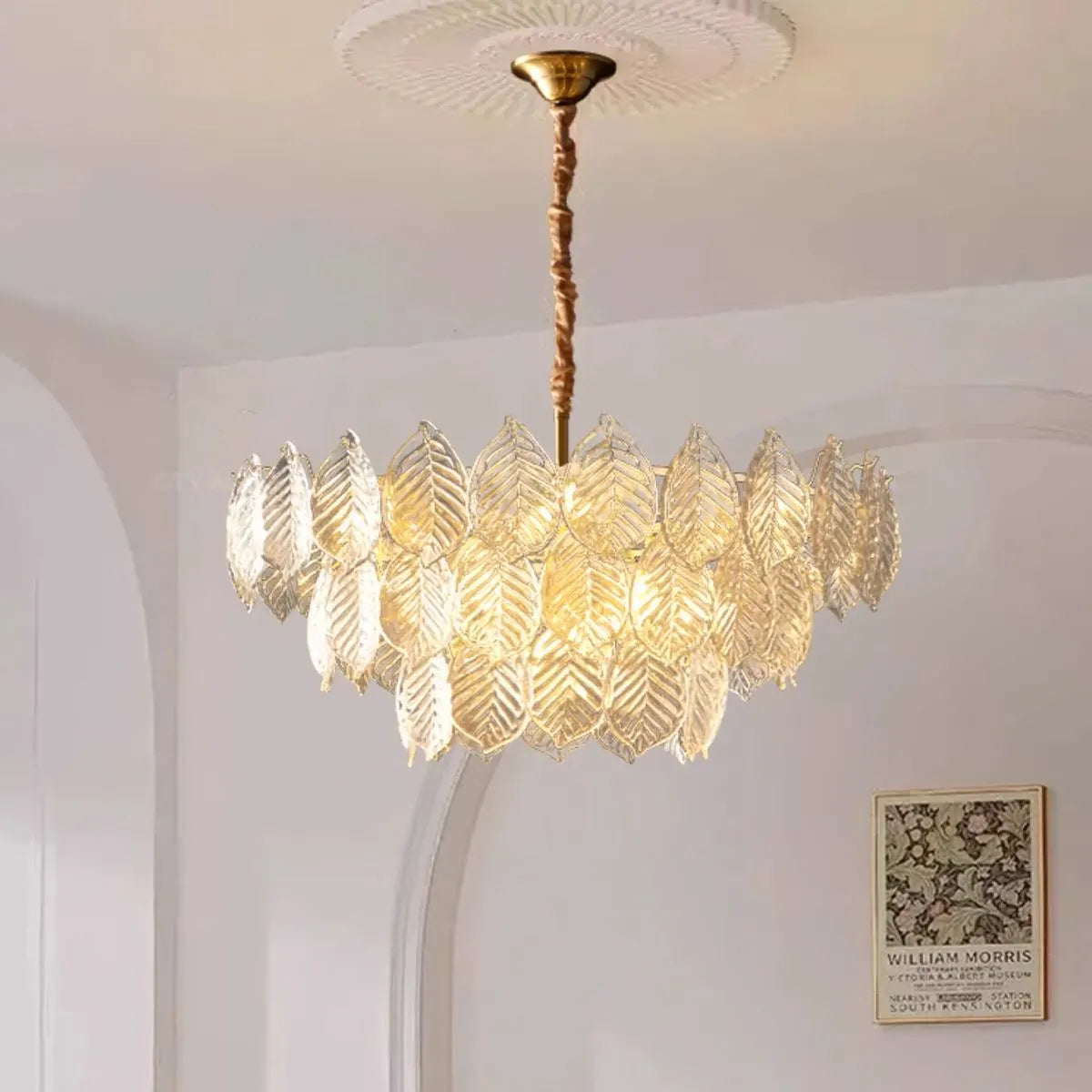 Antizer Tiered Glass Leaf Chandelier