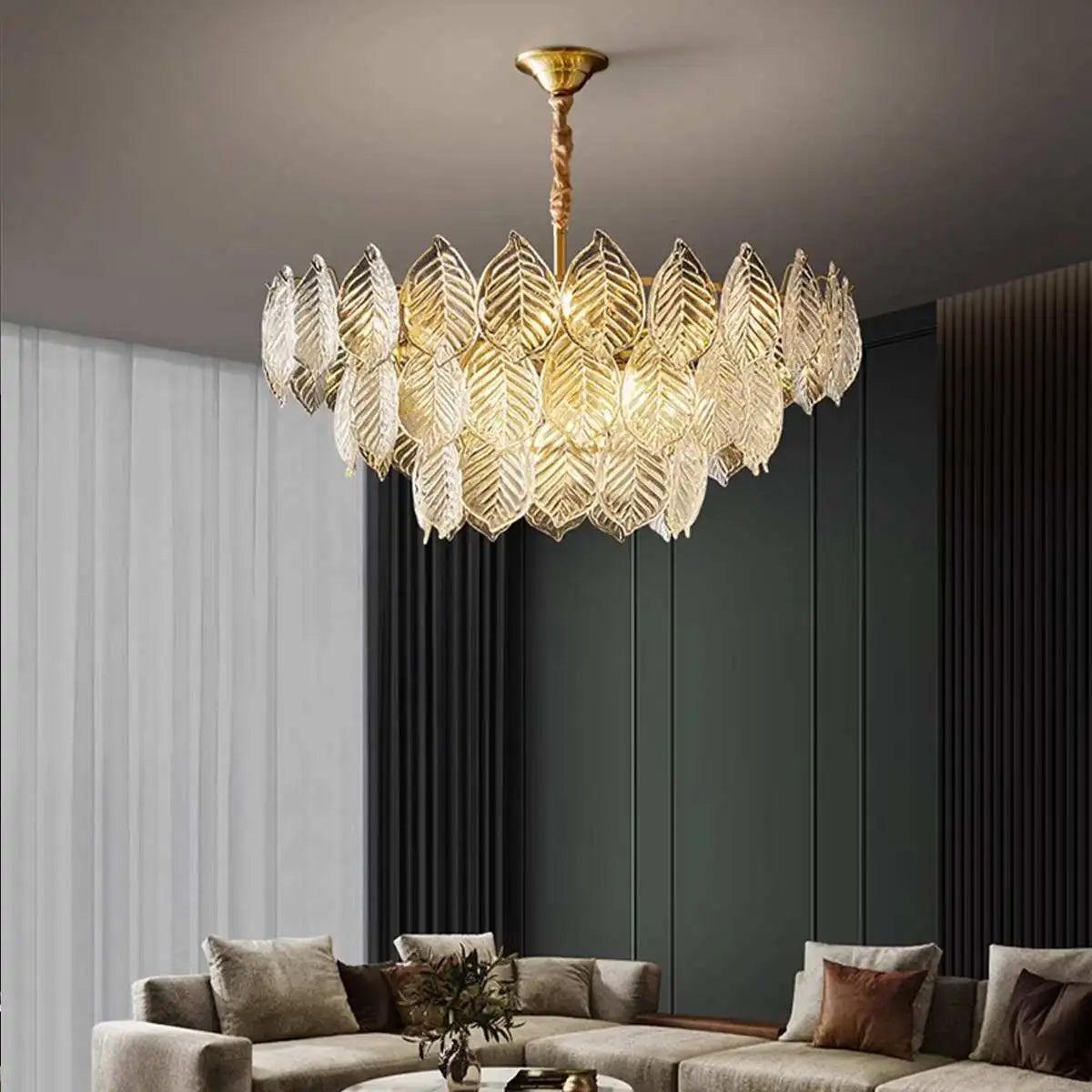 Antizer Tiered Glass Leaf Chandelier