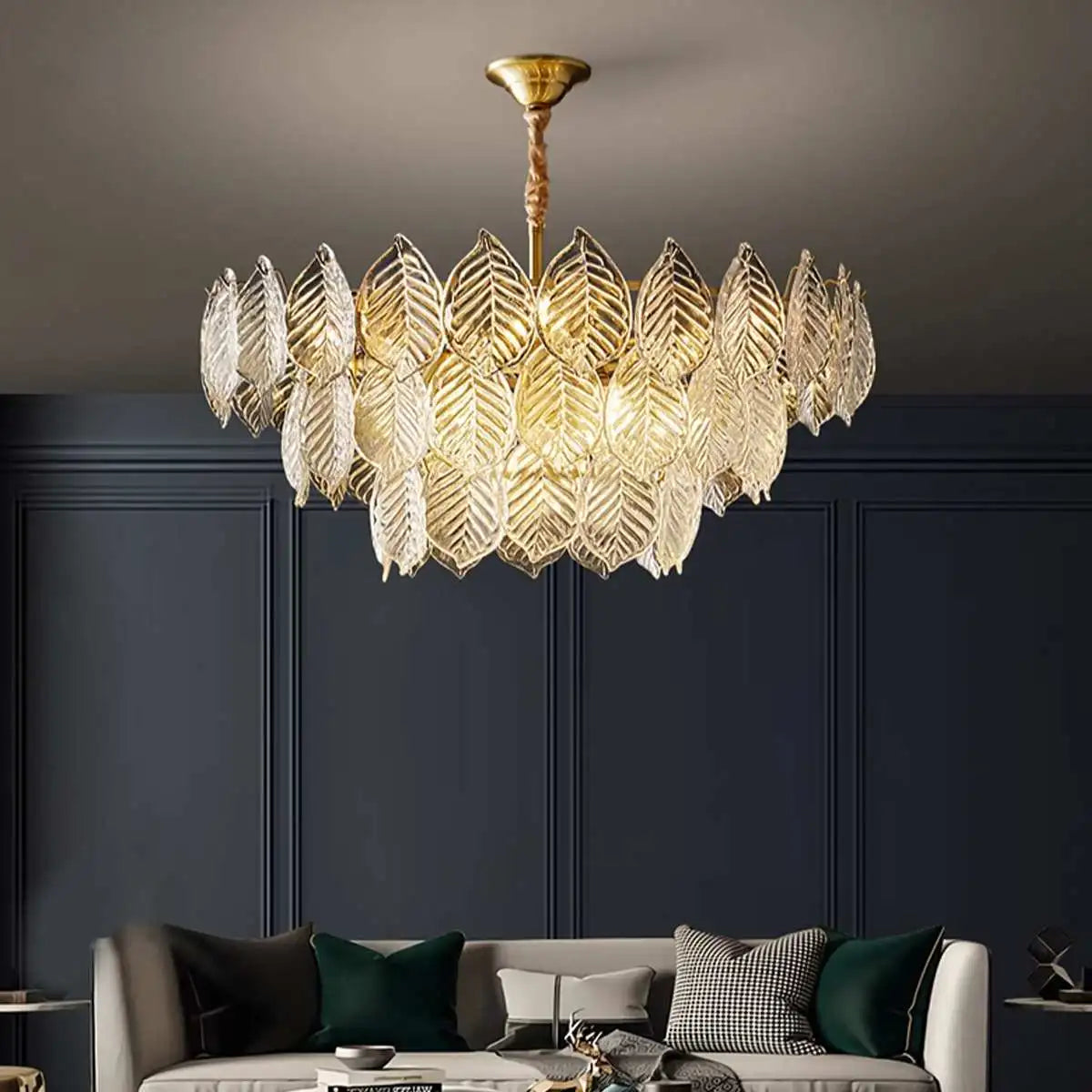 Antizer Tiered Glass Leaf Chandelier