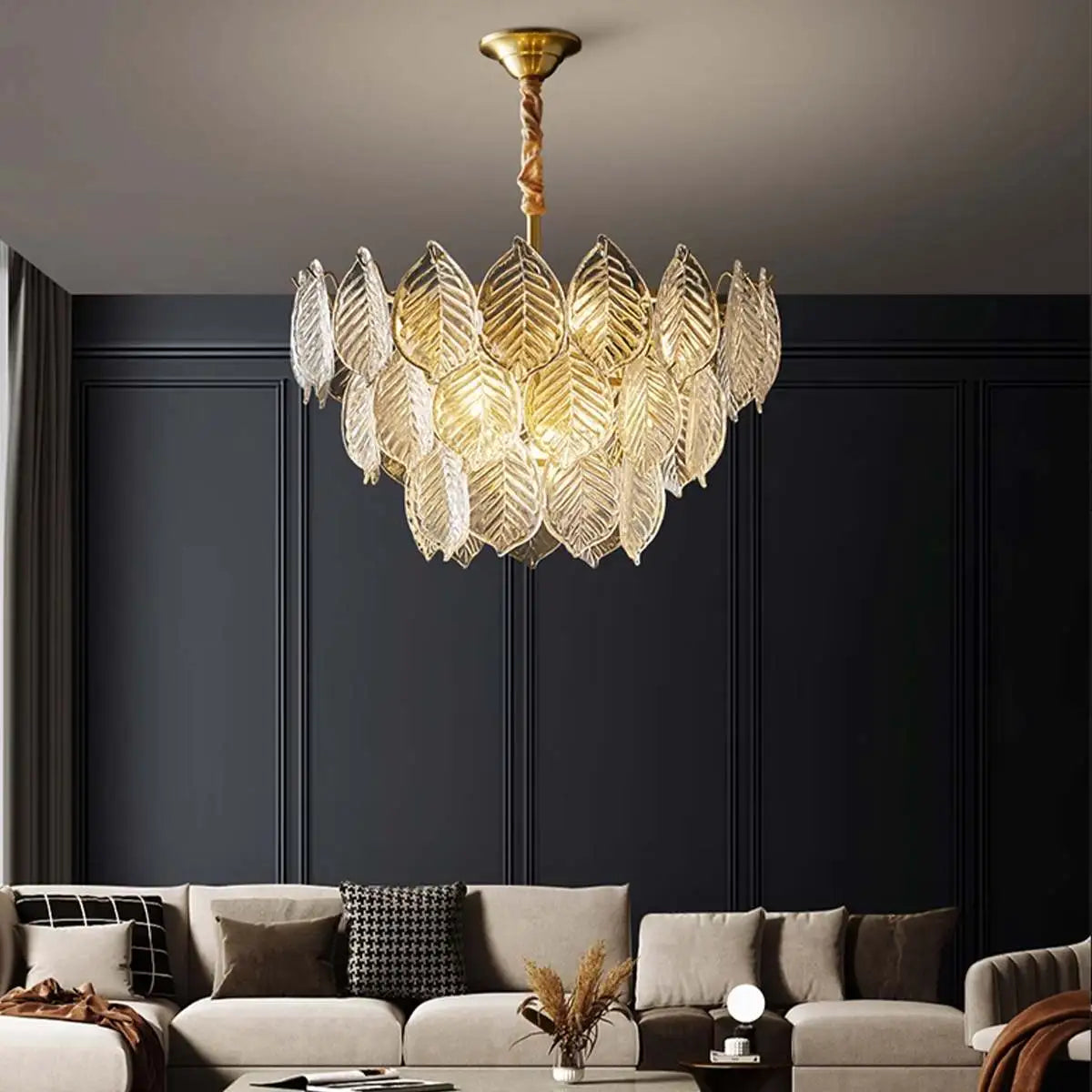 Antizer Tiered Glass Leaf Chandelier