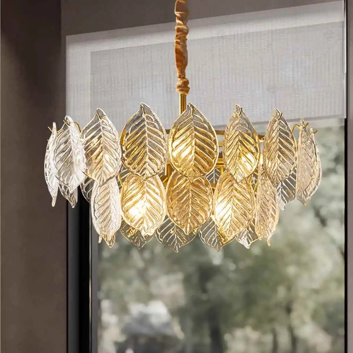 Antizer Tiered Glass Leaf Chandelier