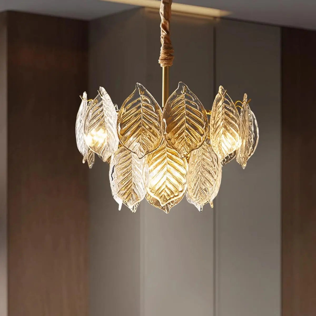 Antizer Tiered Glass Leaf Chandelier