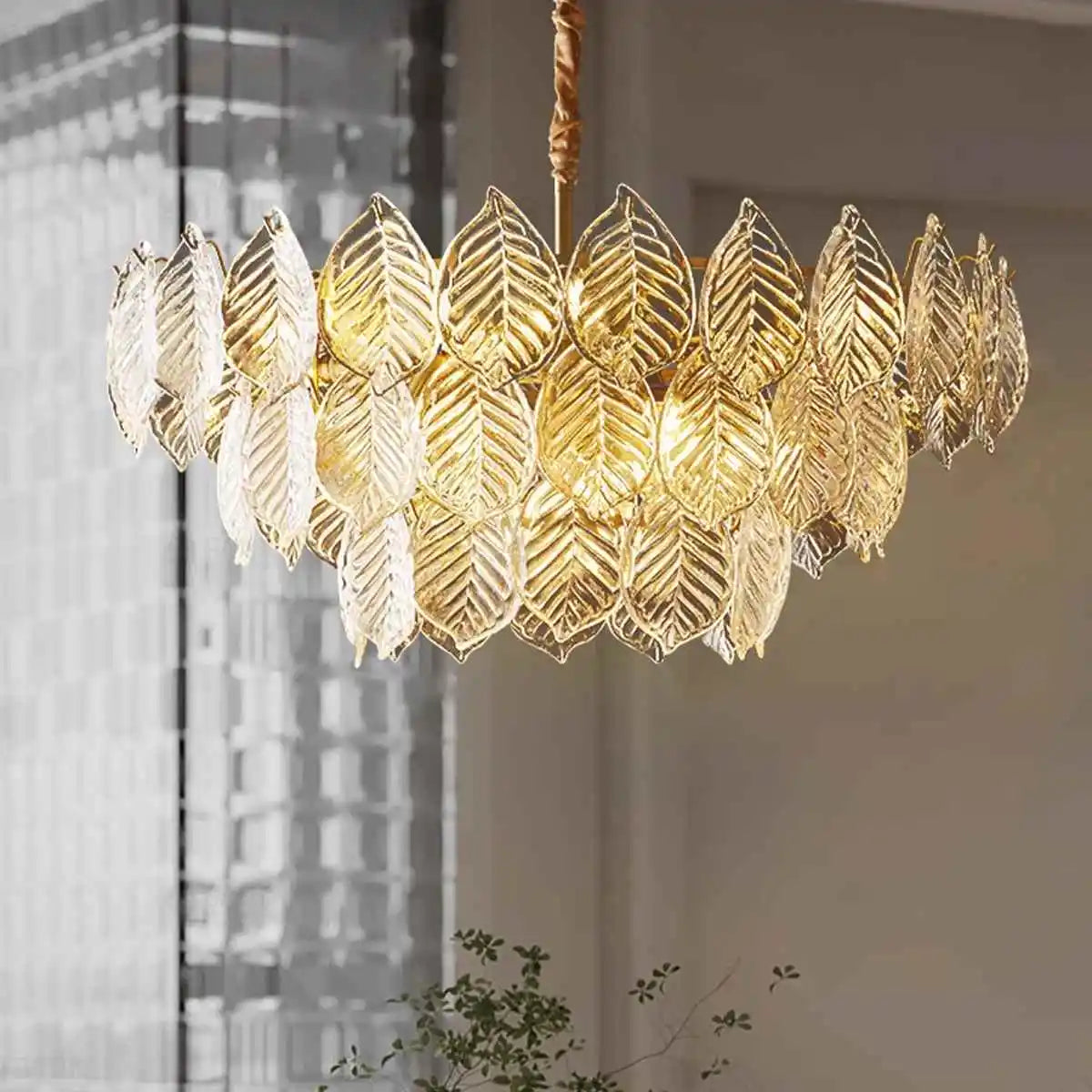 Antizer Tiered Glass Leaf Chandelier