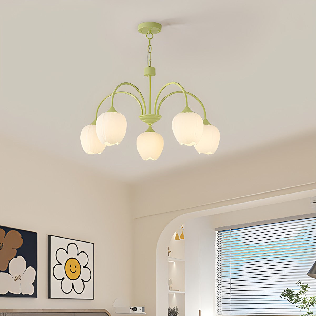 French Romance Tulip Matcha Chandelier