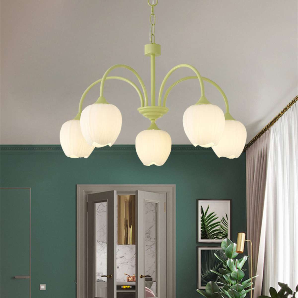 French Romance Tulip Matcha Chandelier