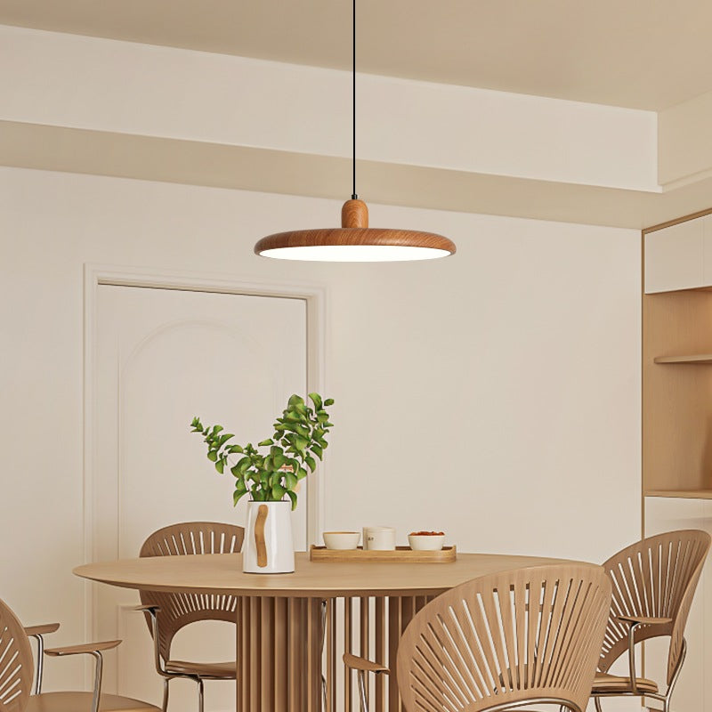 Retro Walnut Color Round Pendant Light