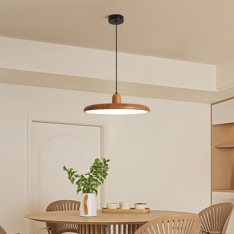 Retro Walnut Color Round Pendant Light