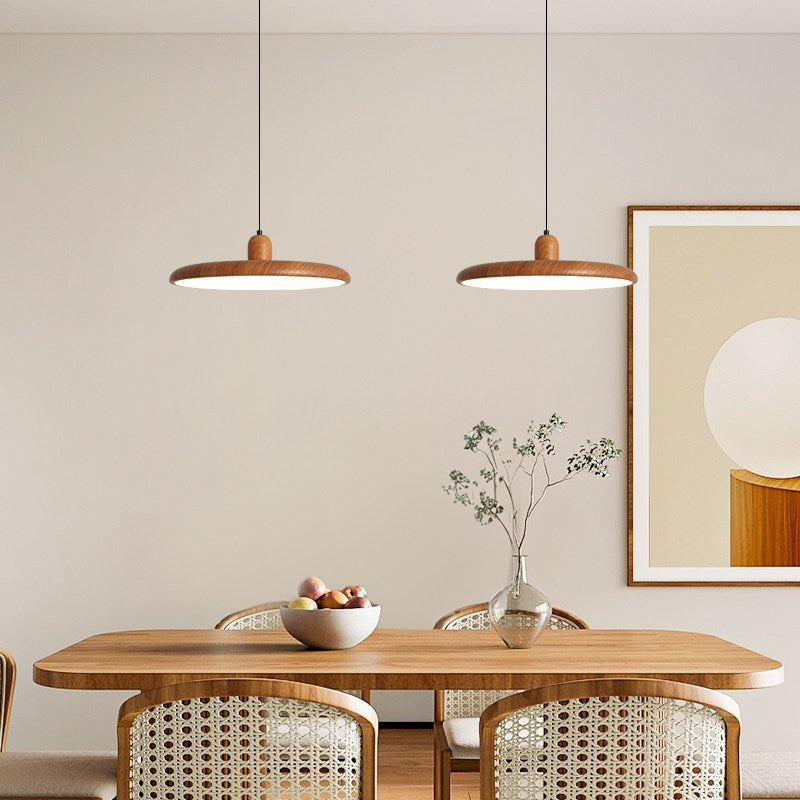 Retro Walnut Color Round Pendant Light