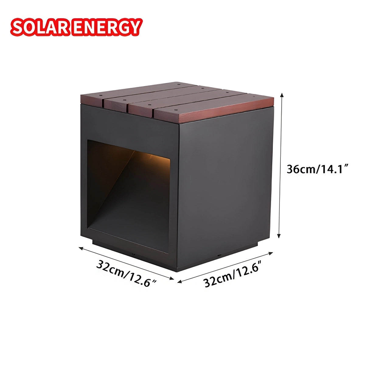 Solar Wooden Square Stool Outdoor Light