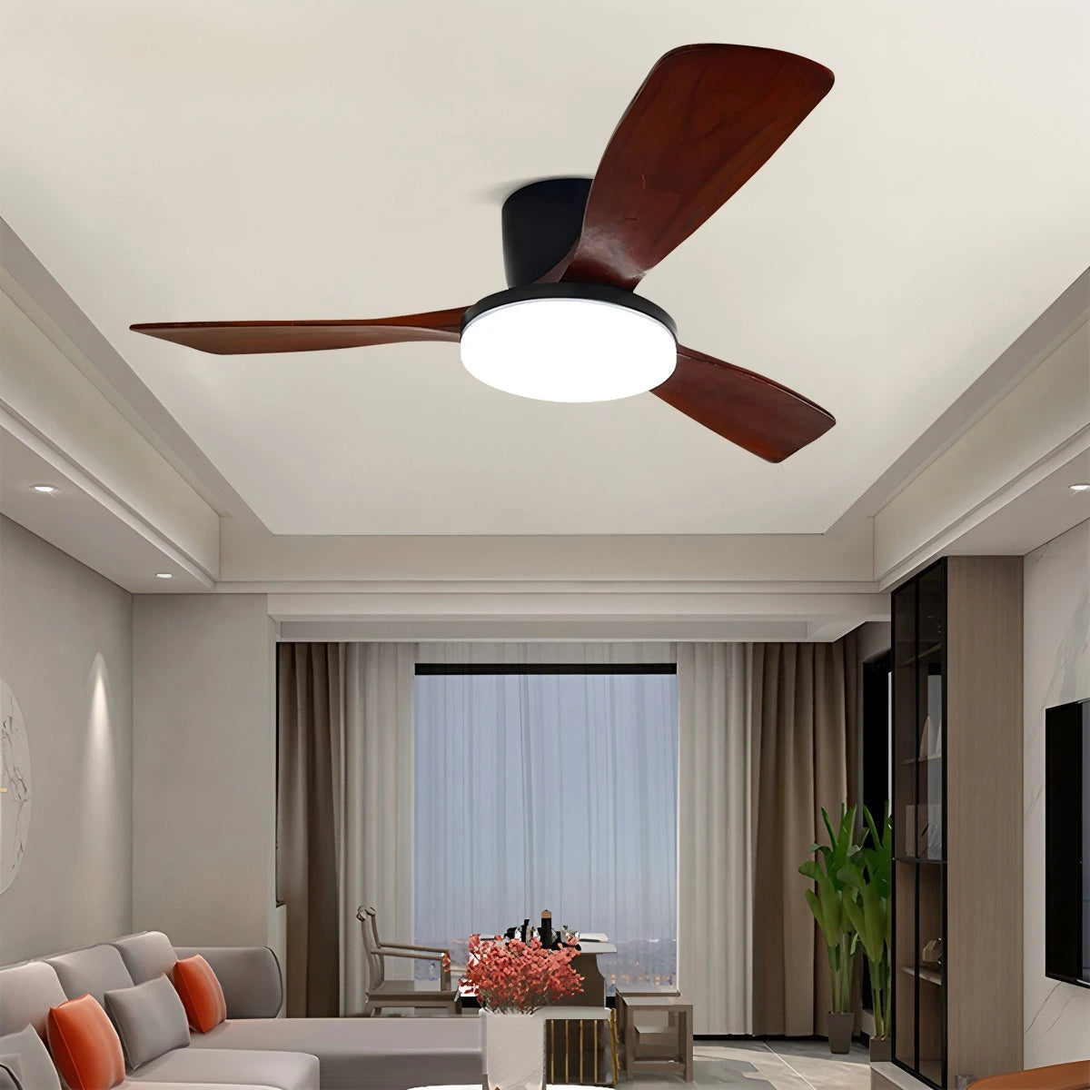 Antizer 3 Wood Blade Low Profile Ceiling Fan Lamp