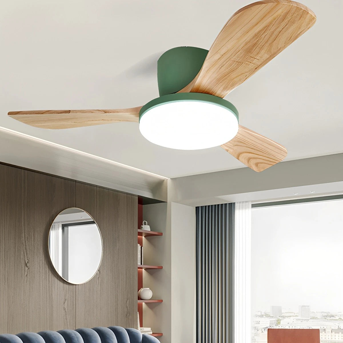 Antizer 3 Wood Blade Low Profile Ceiling Fan Lamp
