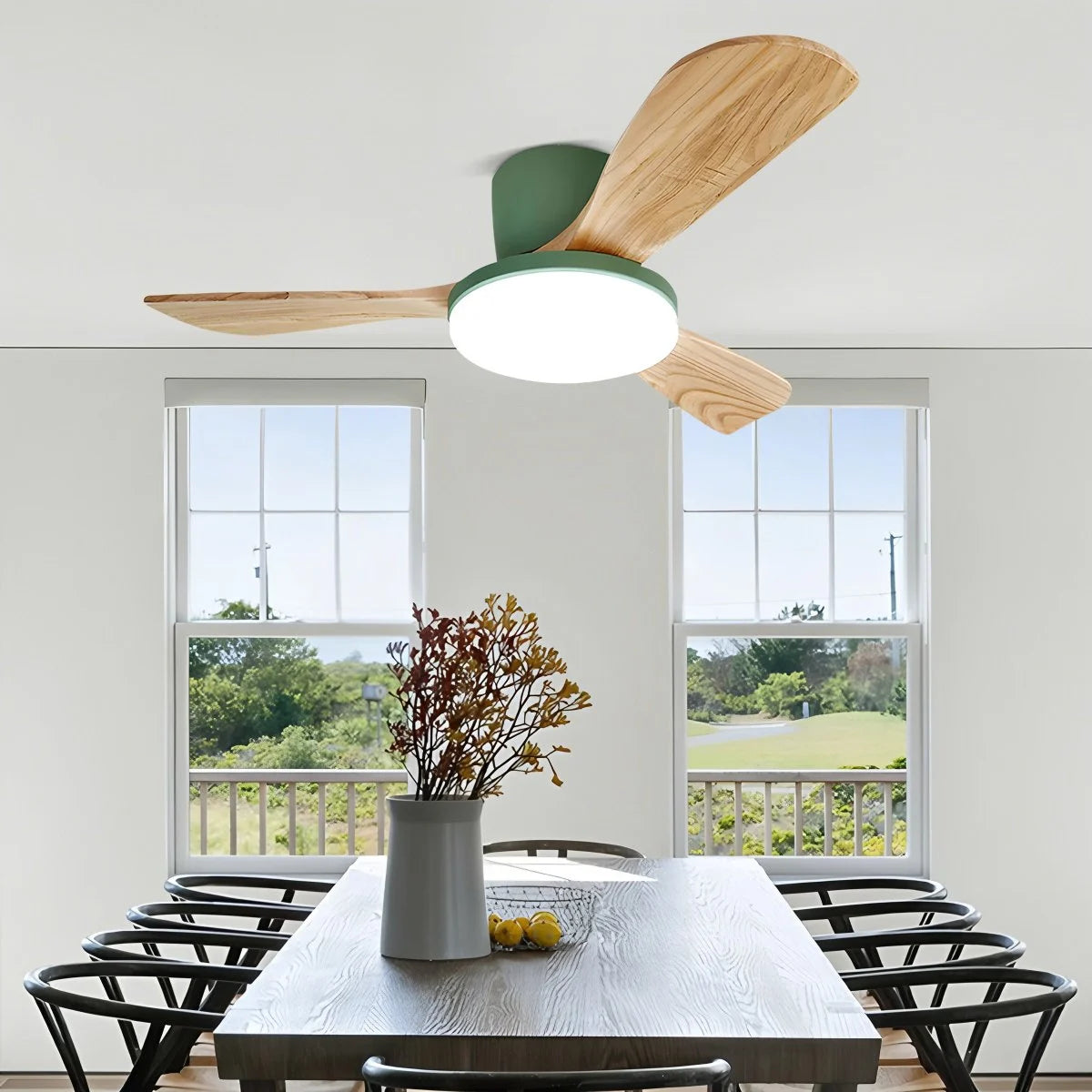Antizer 3 Wood Blade Low Profile Ceiling Fan Lamp