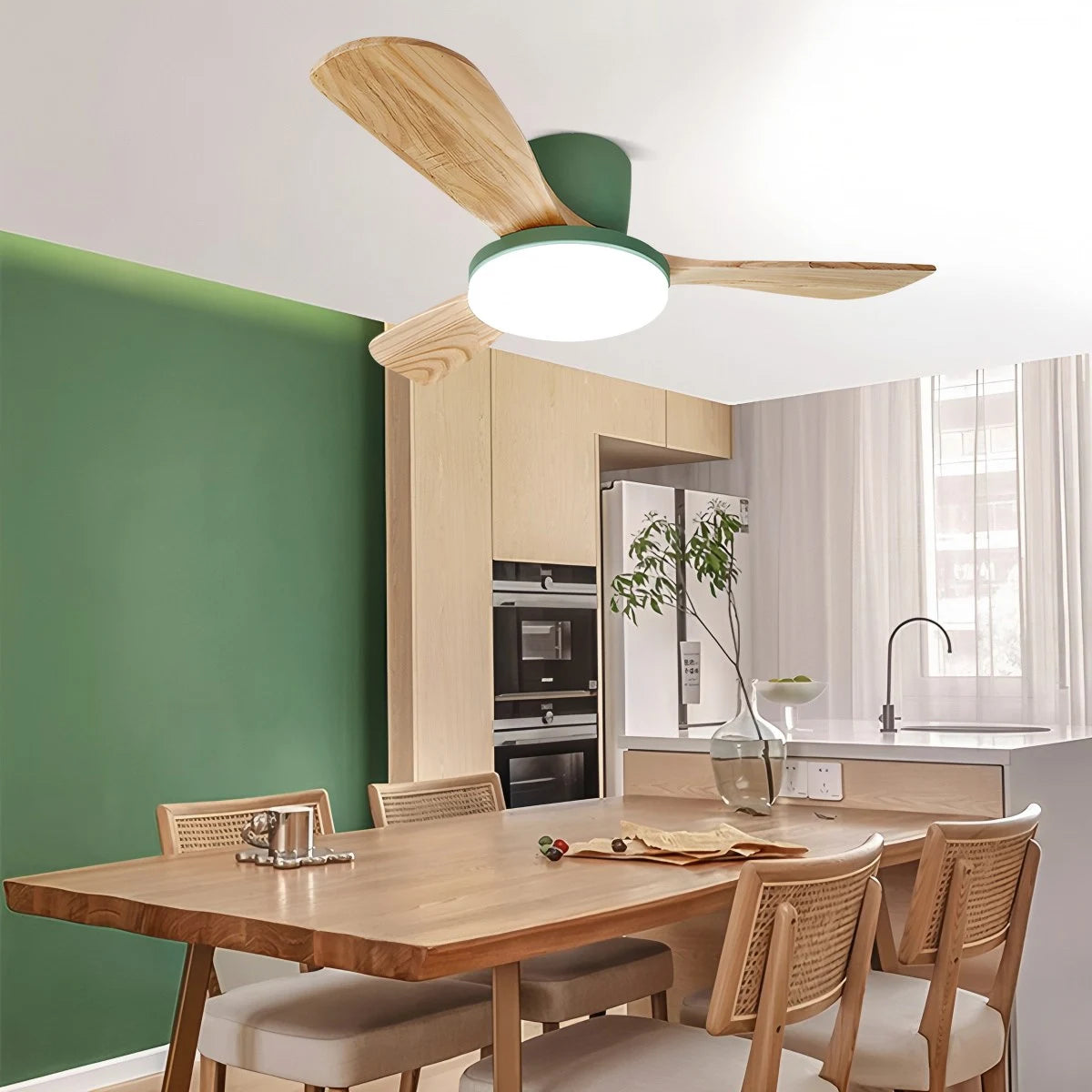Antizer 3 Wood Blade Low Profile Ceiling Fan Lamp