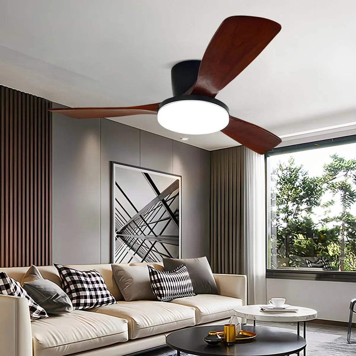 Antizer 3 Wood Blade Low Profile Ceiling Fan Lamp
