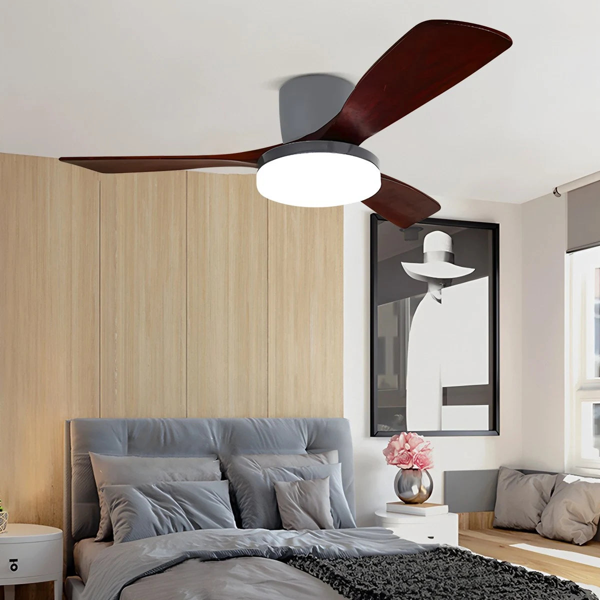 Antizer 3 Wood Blade Low Profile Ceiling Fan Lamp