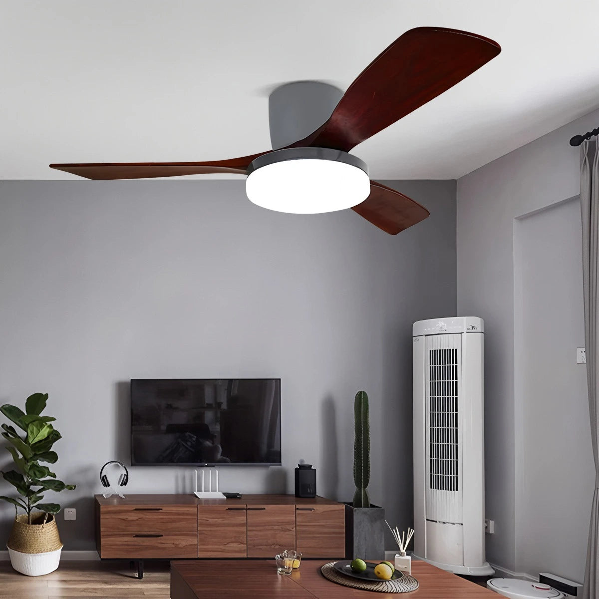 Antizer 3 Wood Blade Low Profile Ceiling Fan Lamp