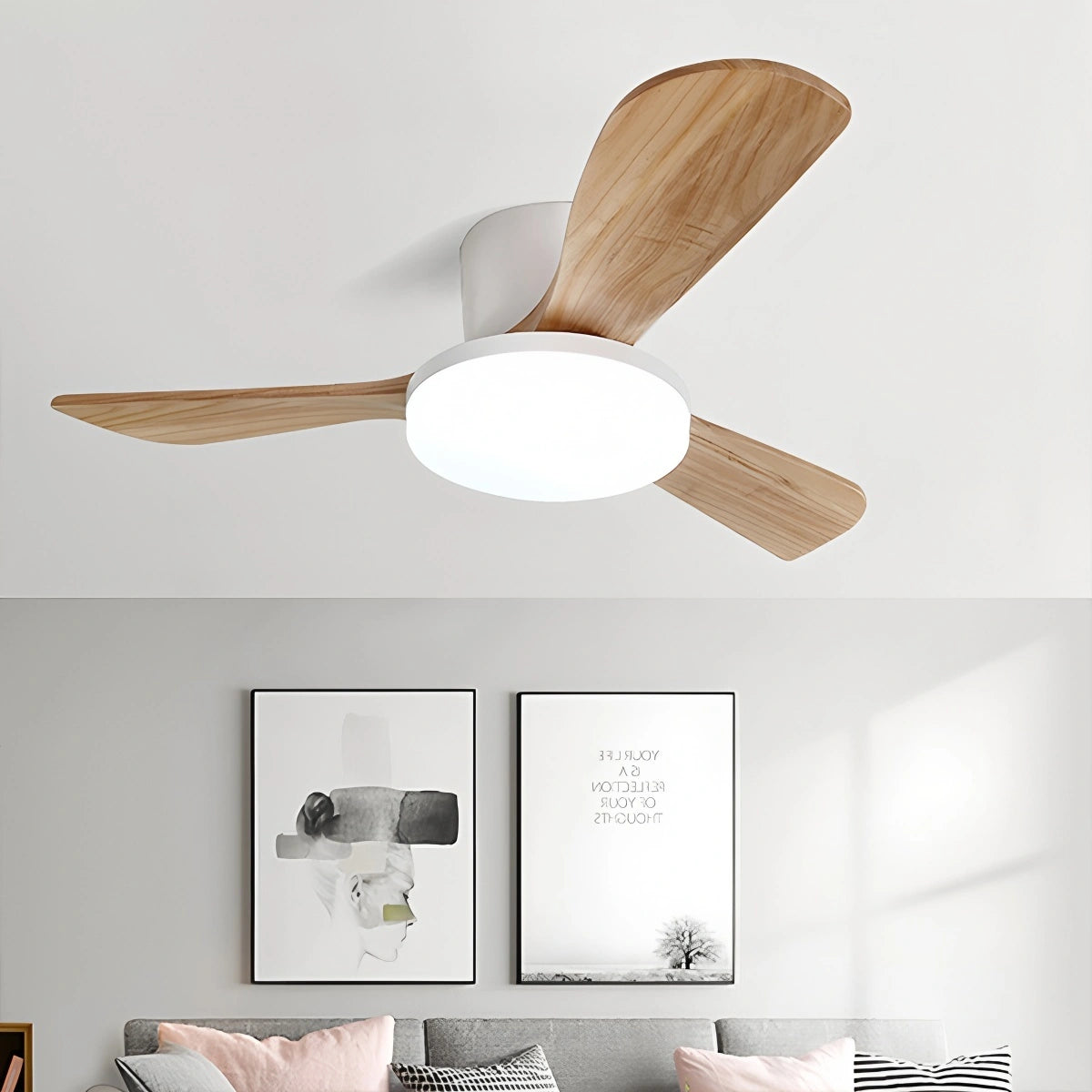 Antizer 3 Wood Blade Low Profile Ceiling Fan Lamp