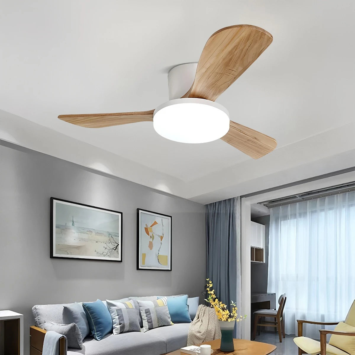 Antizer 3 Wood Blade Low Profile Ceiling Fan Lamp