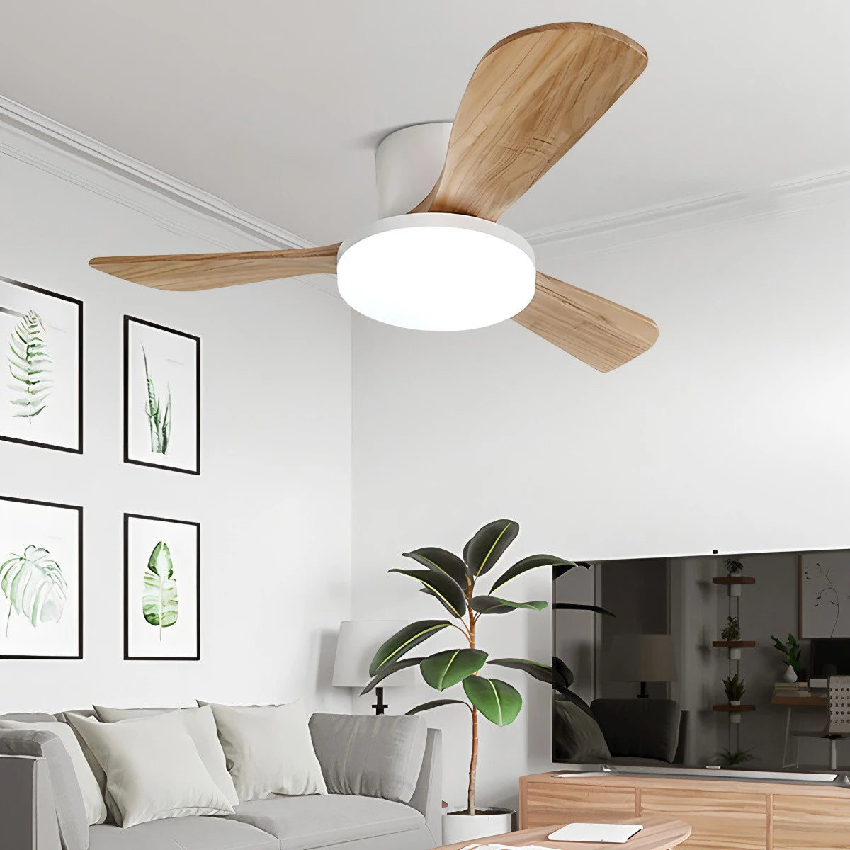 Antizer 3 Wood Blade Low Profile Ceiling Fan Lamp
