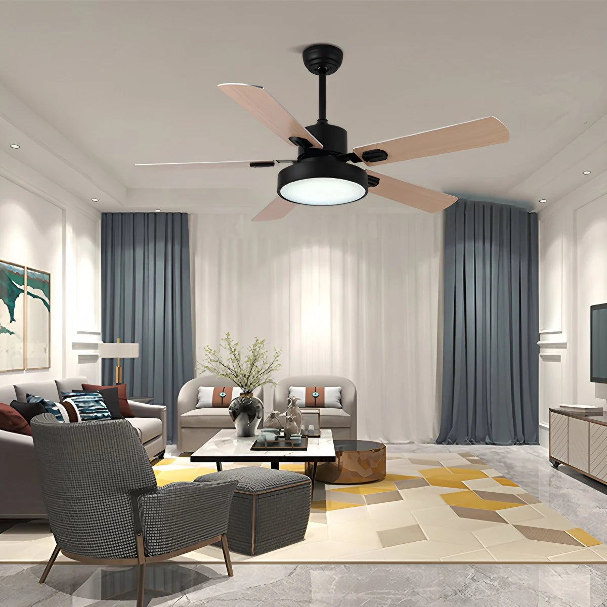 Antizer 5 Blade Vintage Ceiling Fan Light for Living Room