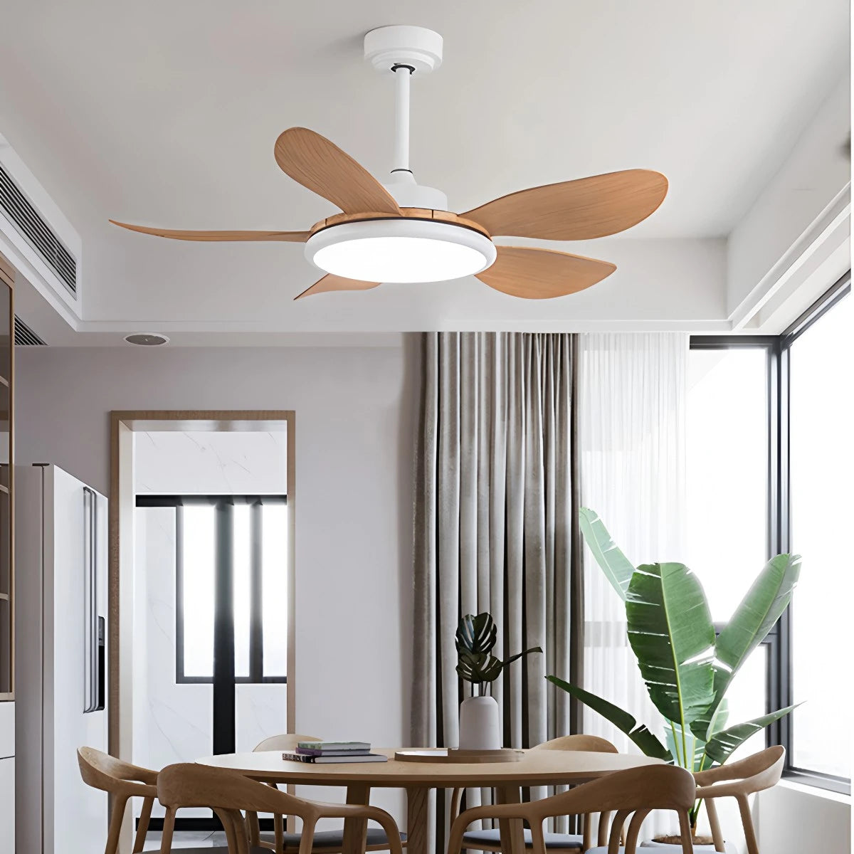 Antizer 5-Blade Wood Ceiling Fan with Light for Living Room