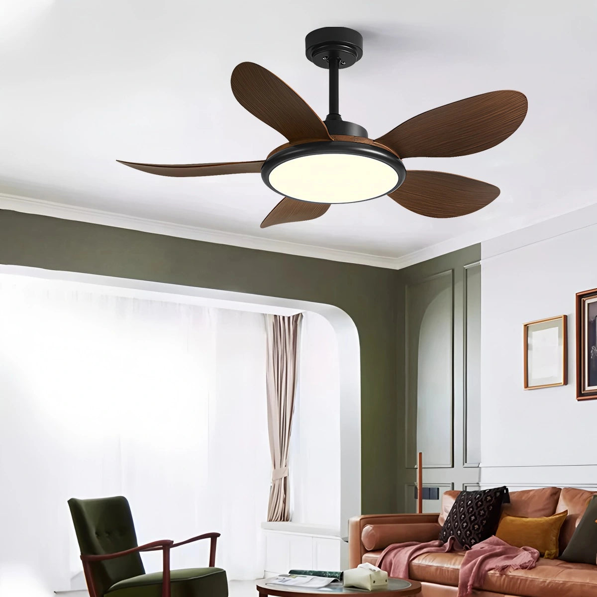Antizer 5-Blade Wood Ceiling Fan with Light for Living Room