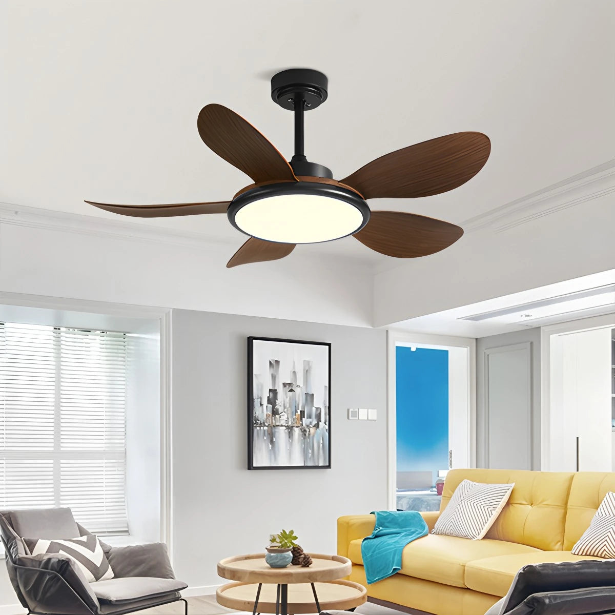 Antizer 5-Blade Wood Ceiling Fan with Light for Living Room