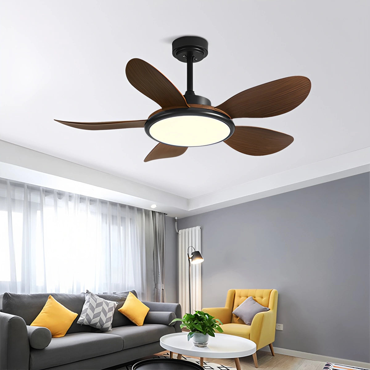 Antizer 5-Blade Wood Ceiling Fan with Light for Living Room