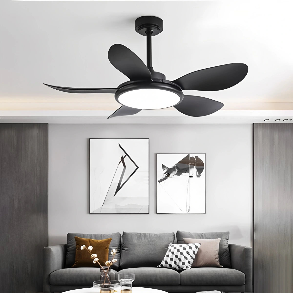 Antizer 5-Blade Wood Ceiling Fan with Light for Living Room