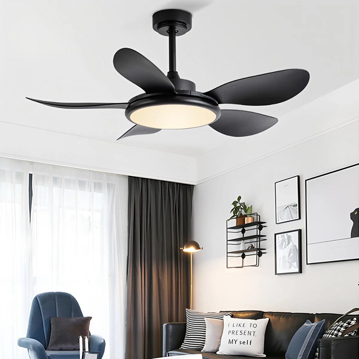 Antizer 5-Blade Wood Ceiling Fan with Light for Living Room