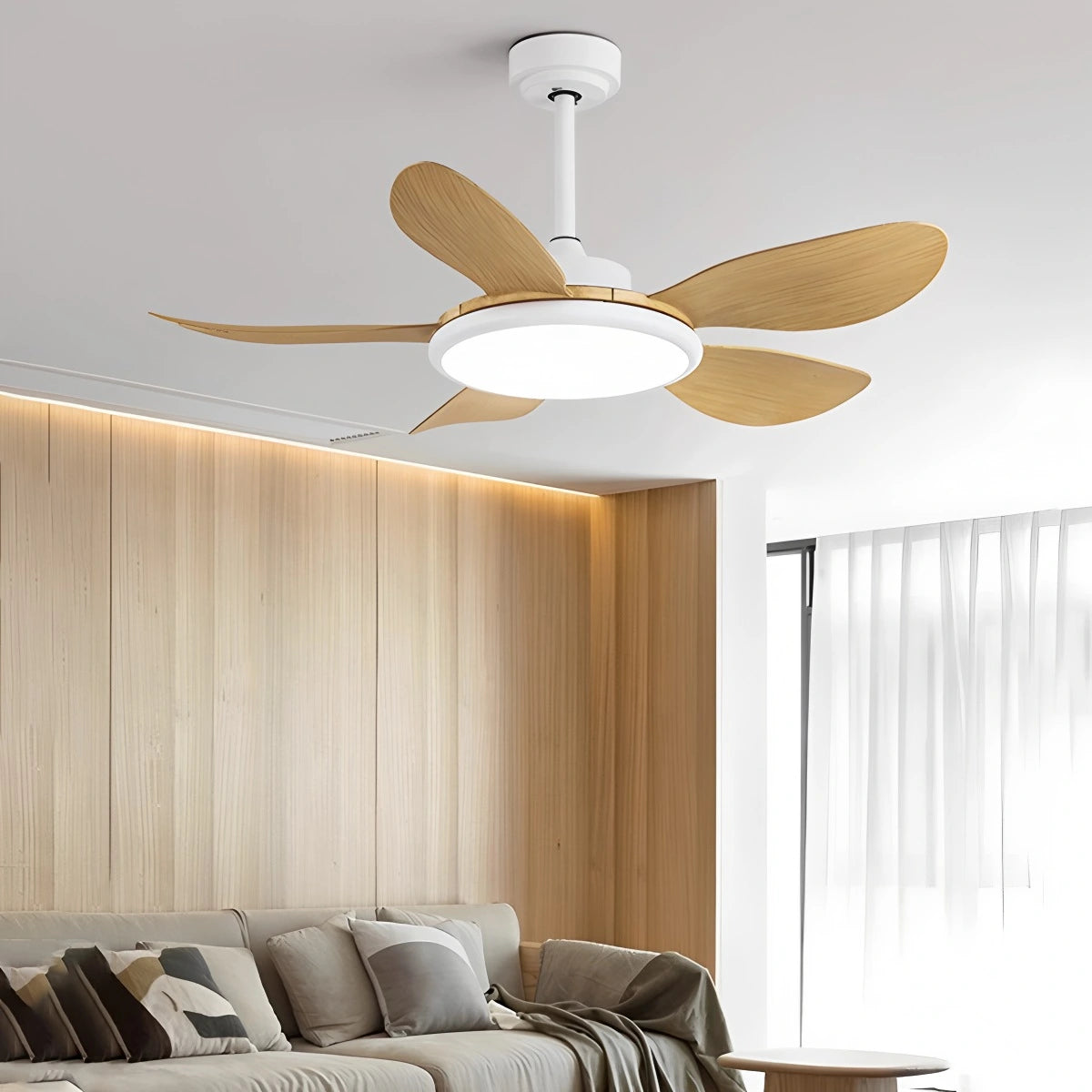 Antizer 5-Blade Wood Ceiling Fan with Light for Living Room
