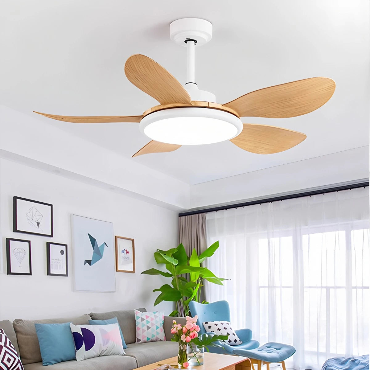 Antizer 5-Blade Wood Ceiling Fan with Light for Living Room