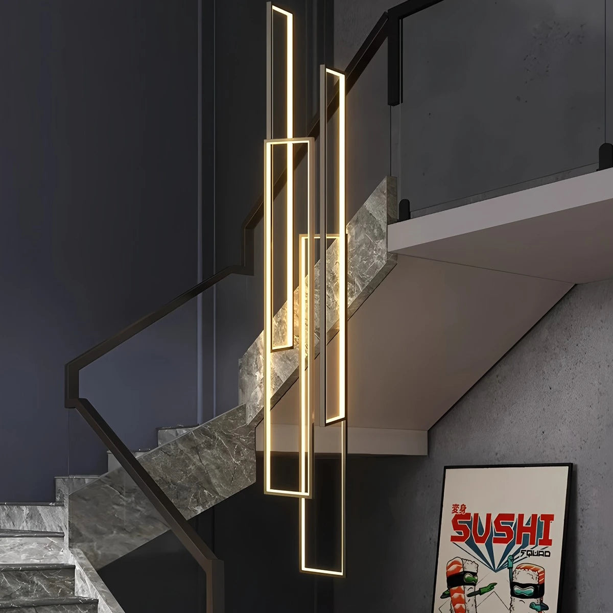 Antizer Aldarj Rectangular LED Staircase Chandelier