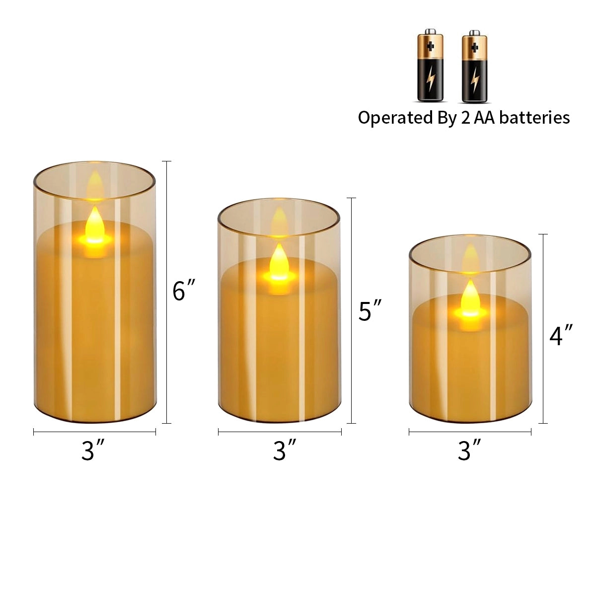 Antizer Amber Acrylic Glass Pillar Flameless Candle 12 Pack × 6