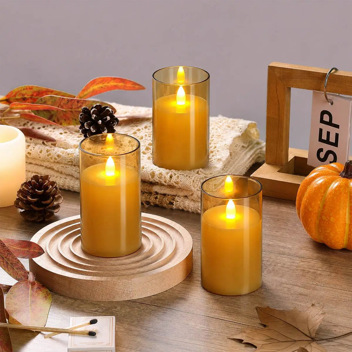 Antizer Amber Acrylic Glass Pillar Flameless Candle 12 Pack × 6