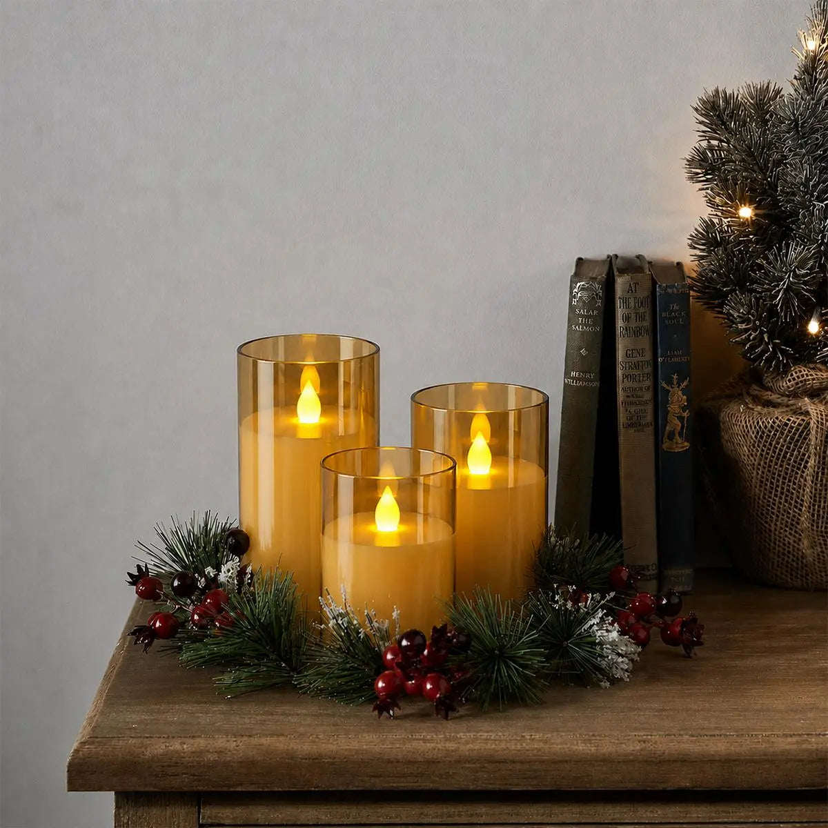 Antizer Amber Acrylic Glass Pillar Flameless Candle 12 Pack × 6